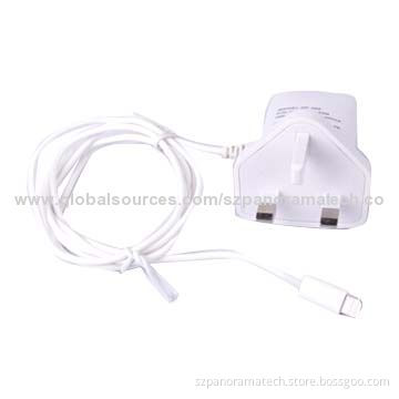 UK Pin Wall Charger for iPhone 5/5S/5C, 100-220V Input, 5V/1,000mA Output, 1m Cable Length